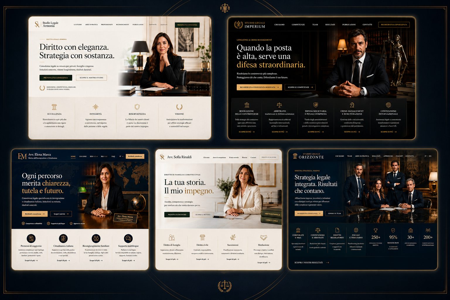 Premium lawyer website concept inside a mobile preview